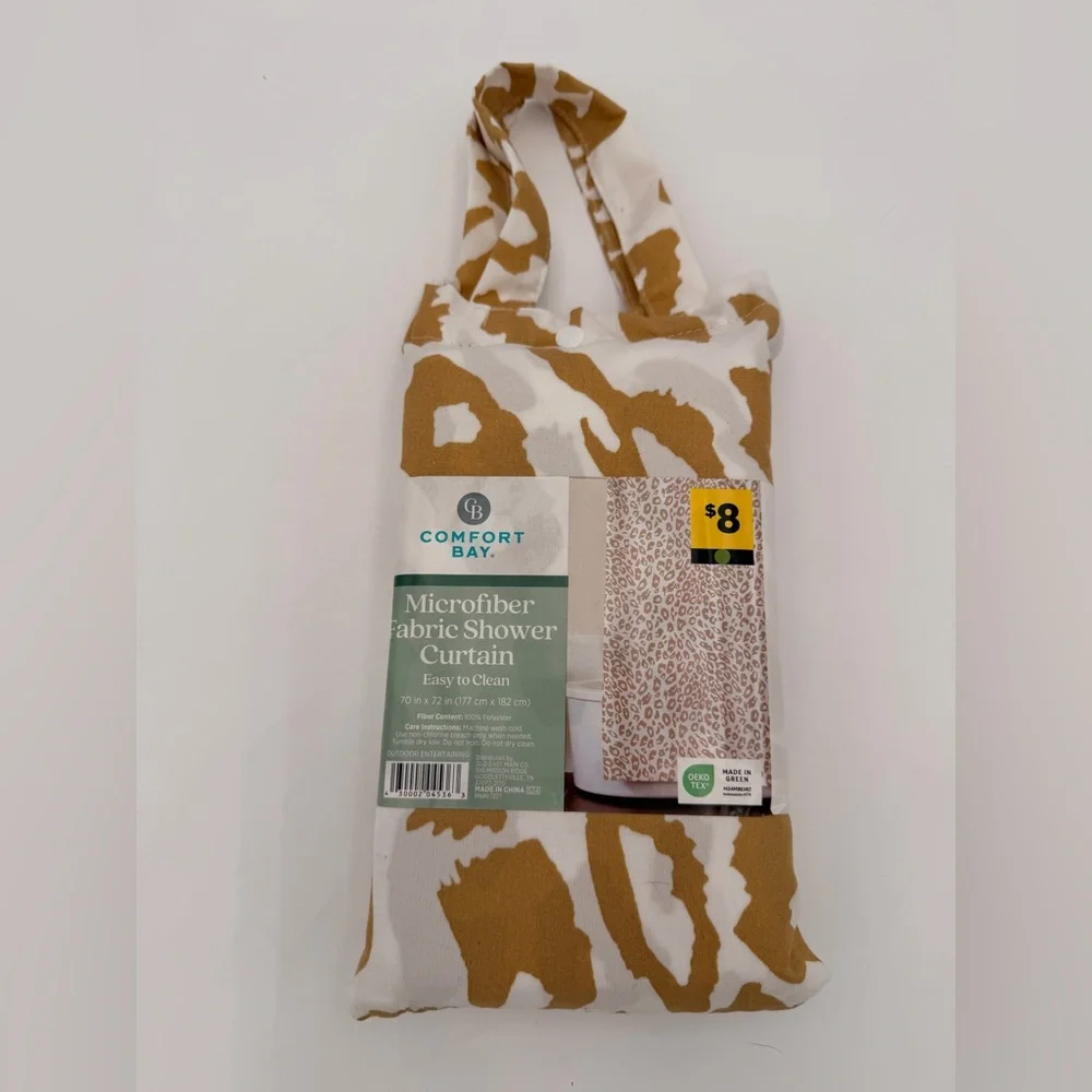 Brown and White Patterned Cheetah Print Fabric Shower Curtain 70” X 72” - Picture 2 of 3